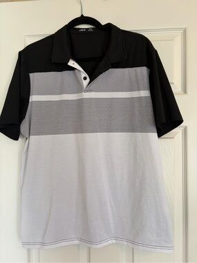 SHEIN Black & White Striped Short-Sleeve Polo